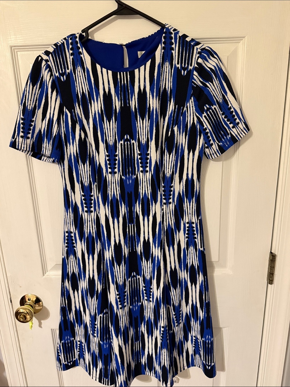 London Times Blue, Black & White Patterned Midi Dress size 6